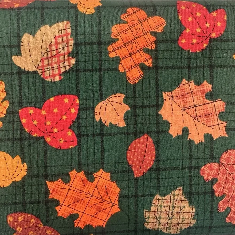 Harvest Orange Rust Fall Leaf Green Plaid Background Fabric Traditions 10 Yards
